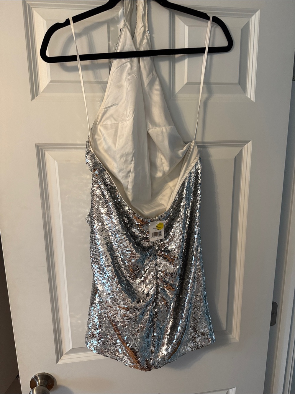 Ronny Kobo Silver Sequin Halter Dress with Ivory Lining - Picture 3 of 3